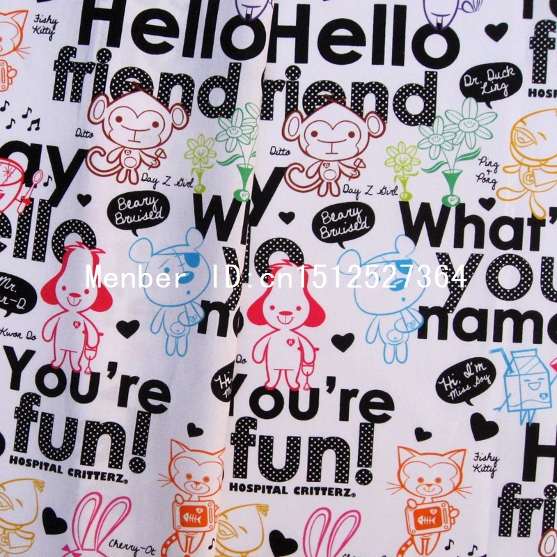 066 - Cotton Fabric for handmade textile cloth Animals Rabbit Dog Bear Cat Panda | Дом и сад