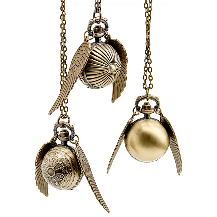 

Snitch Watch Pendant Necklace Steampunk Quidditch Wings Clock Gift