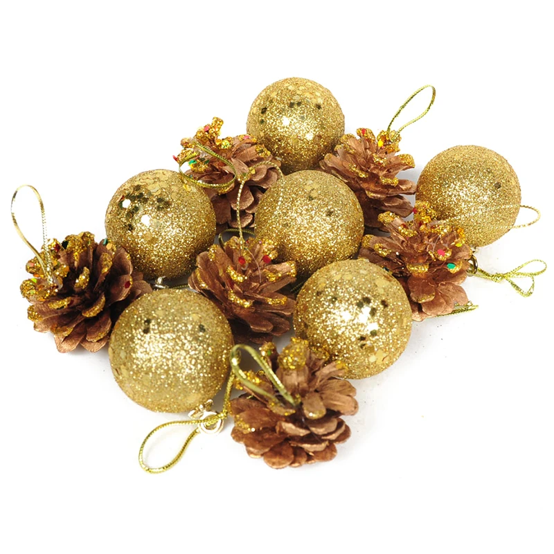 

LBME 12 Pcs/Set Christmas Ball and Pine Cones Baubles Xmas Tree Home Decorations Ornament