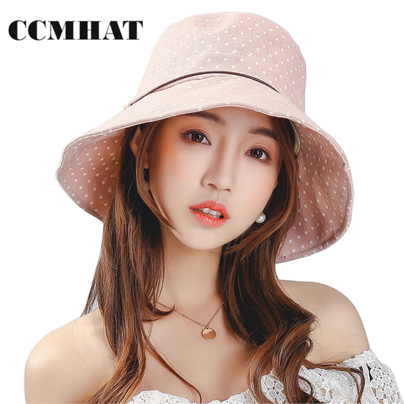 CCMHAT Women Wide Brim Fishing Hat Caps Wooden Buckle Rope Ladies