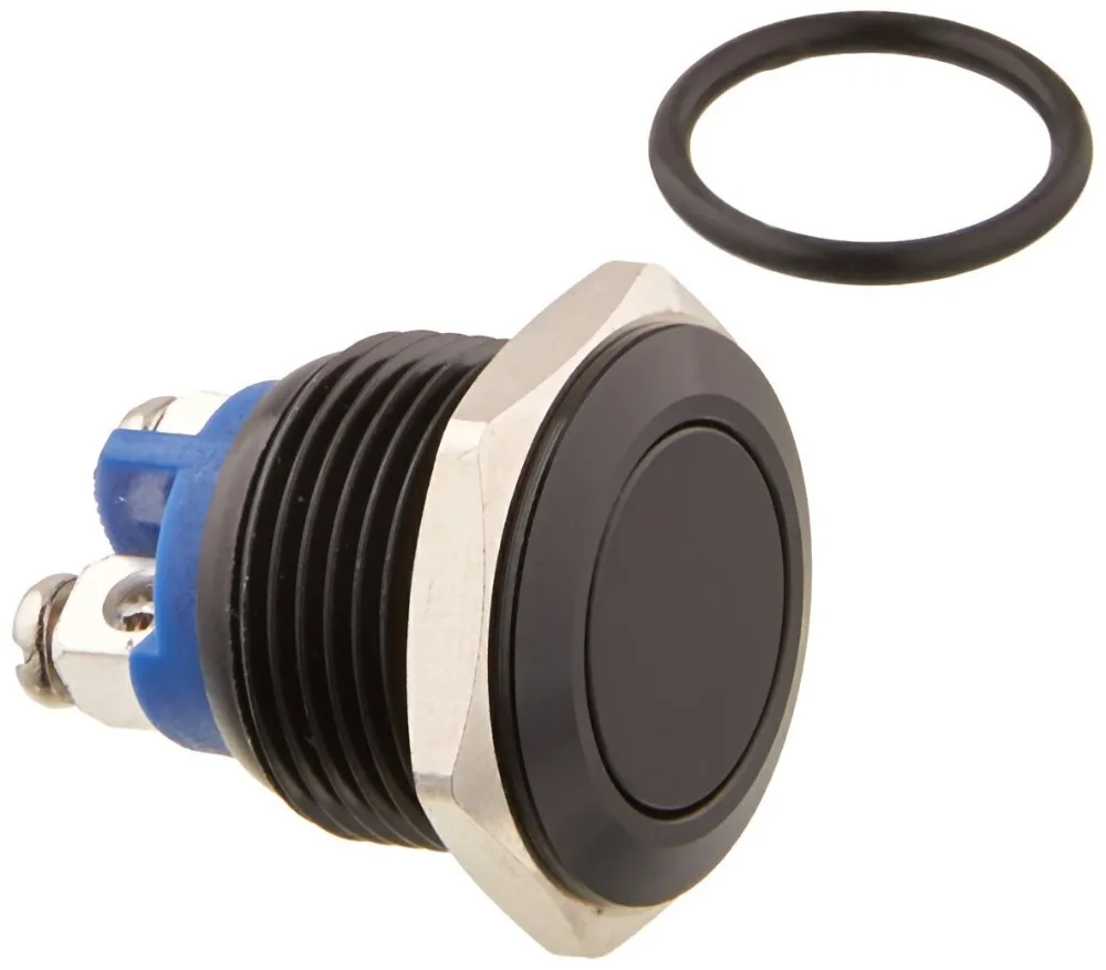 

16mm Aluminum Black screw terminal electric metal car switch 5/8" Metal Momentary 3A/250V AC SPST 1NO Industrial Car Switch