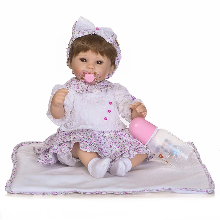 

New Style Silicone Dolls Reborn 42CM Small Size Princess Doll in Purple Pretty Dress 18" Lifelike Boneca Baby Alive para meninas