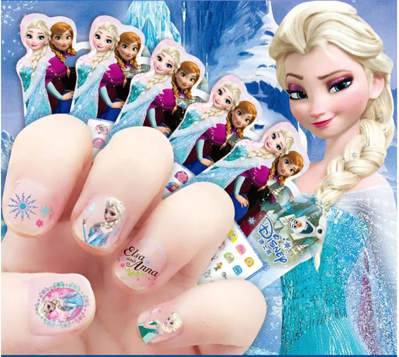 

5pcs/lot Frozen Princess Nail Sticker Children Cartoon Girl Baby Makeup Jewelry Nail Art Toy waterproof Sticker Disney Elsa Anna