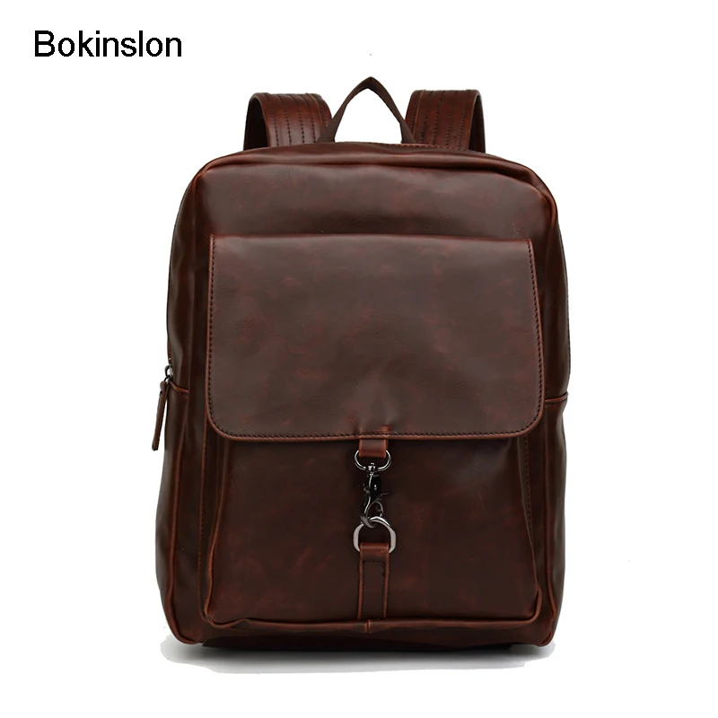 

Bokinslon Popular Men Backpacks Small Fresh PU Leather Male Backpack Bags Fashion Retro Man Practical Bags