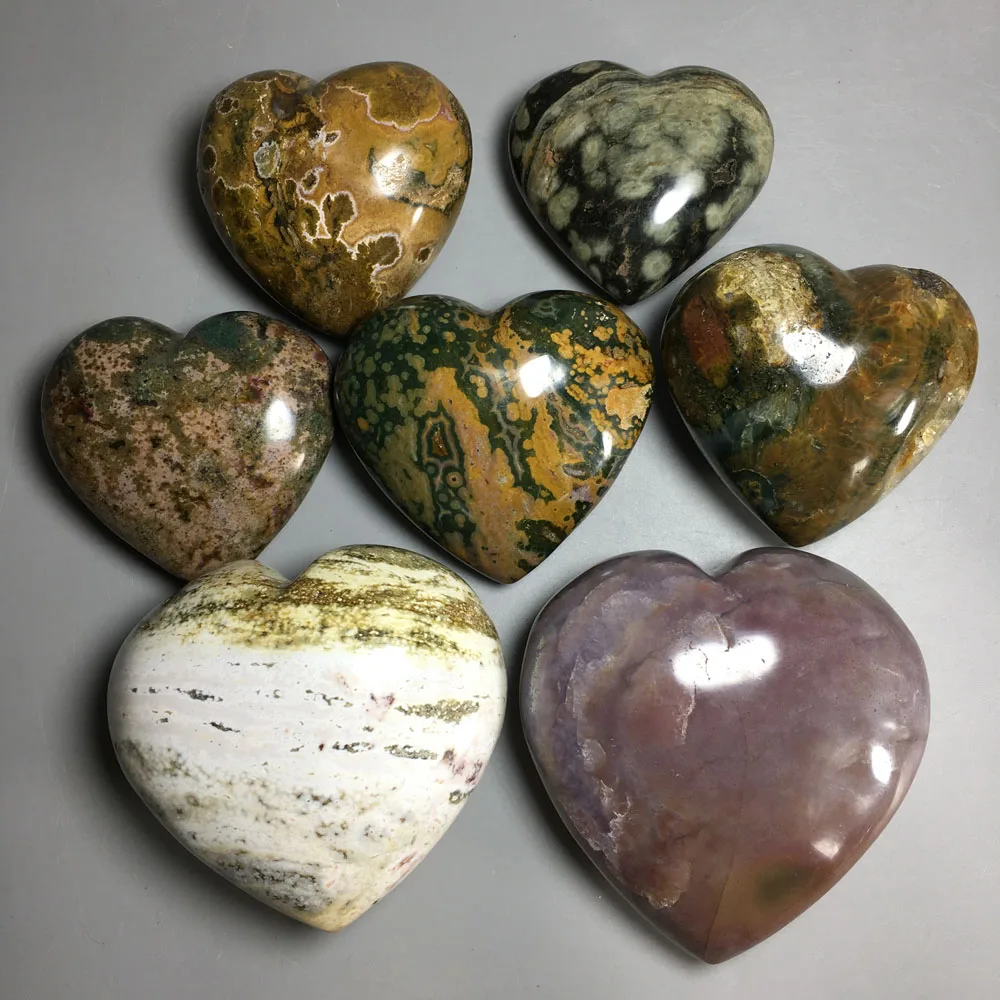 

2237g 7pcs Raw NATURAL OCEAN JASPER QUARTZ CRYSTAL HEART HEALING