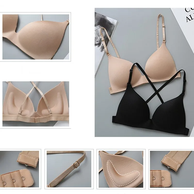 Deruilady Sexy Wire Free Bralette Back Cross Straps One Piece Bras For Women Seamless Sexy Lingerie Underwear Push Up Bras Women