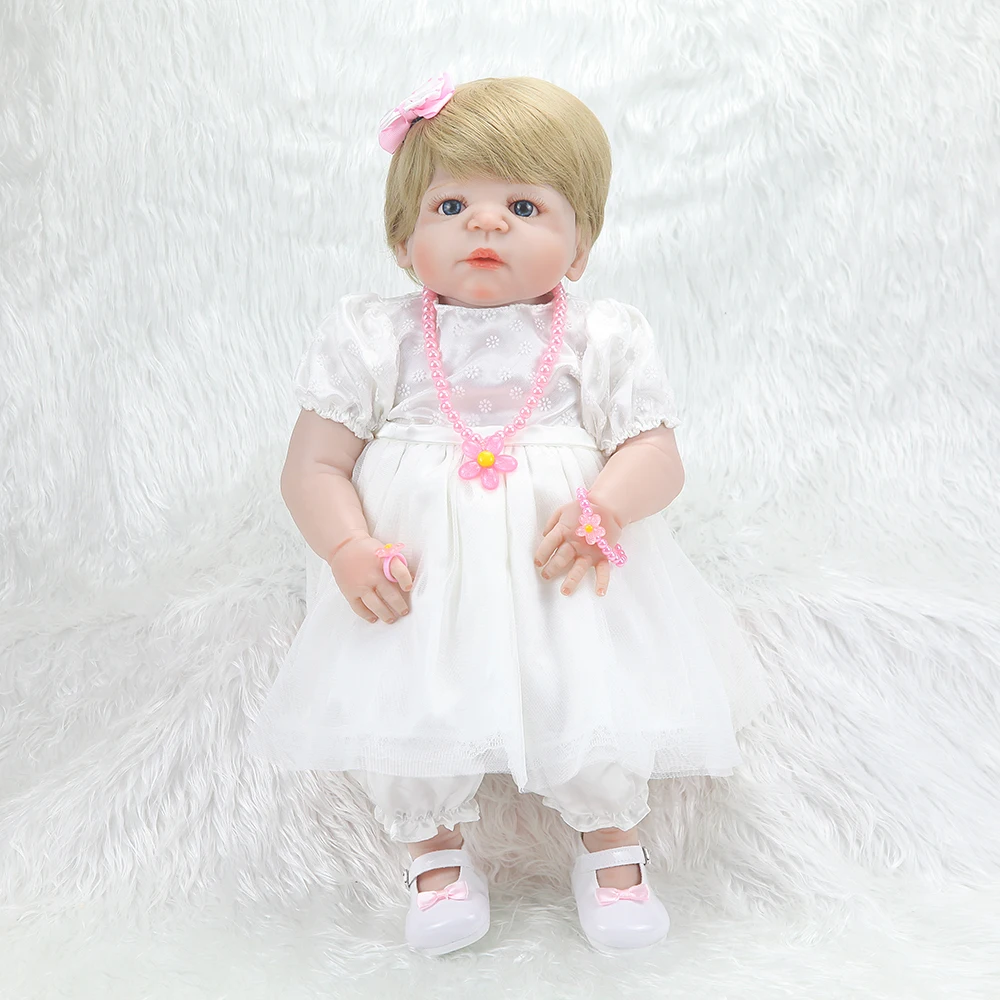 

Forrsdor57cm popular Christmas holiday gifts simulation newborn baby girl with white skirt silicone reborn baby dolls