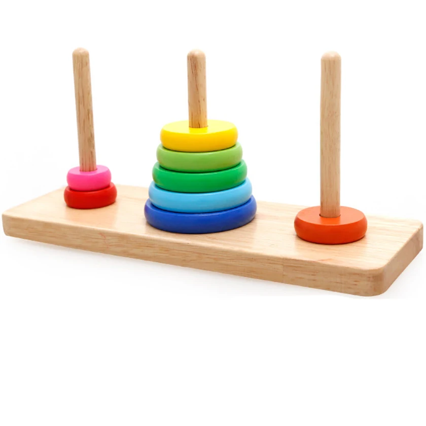 Tower of Hanoi Colorful Baby Toys Wooden Educational Cartoon Digital