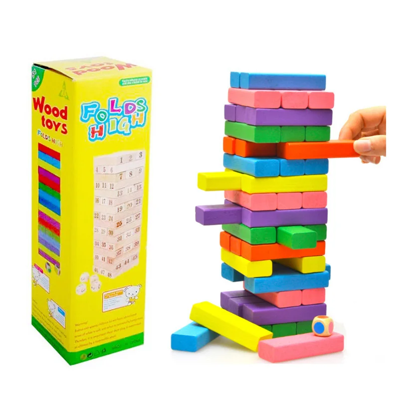 Красочные складки высокое головоломки Jenga Настольная игра Семья/партия Best подарок для детей здания Конструкторы игры