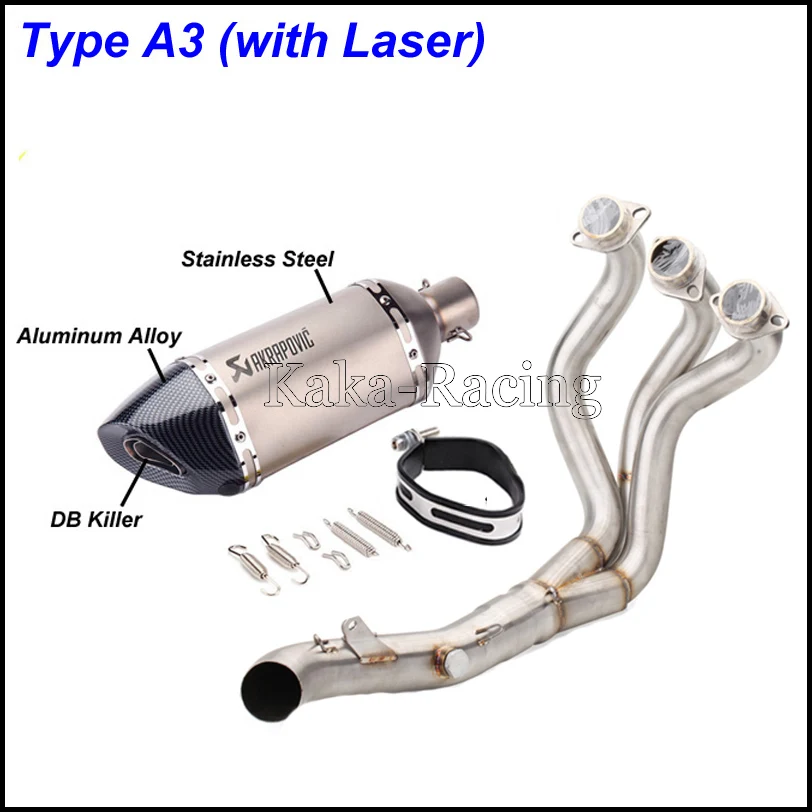 MT09 FZ09 мотоциклетная выхлопная система без шнуровки Модифицированная труба Akrapovic глушитель из углеродного волокна для Yamaha MT-09 FZ-09 - Цвет: Type A3(Laser)