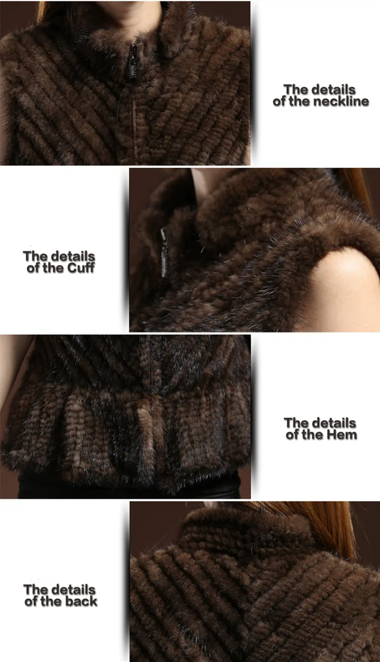 ZY88001 Winter Women's Genuine Knitted Mink Fur With Falbala V Line Mandarin Collar Vest Waistcoat Outerwear Coats ladies parka coats