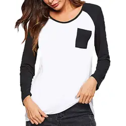 S-XL новые женские трико бейсбол рубашки для мальчиков модные женские с карманом блузка длинными рукавами блузки малышек сорочка