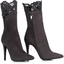 New Born Luxury Suede Boots Gray Colors With Cut Out Flower Pumps Crystal font b Party