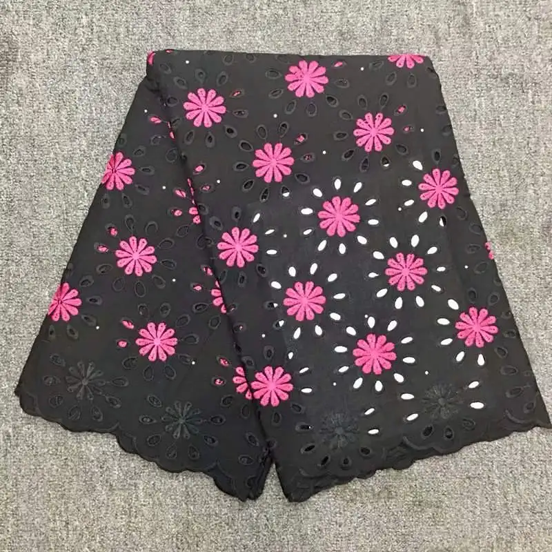 

Newest Black Punch African Cotton Lace Fabric High Quality Swiss Voile African Cotton Lace Fabric For Party Dress 5yards!HLF5209