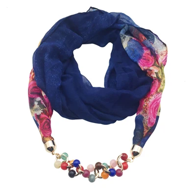 Модный женский шарф, ожерелье, бисер, подвеска, ювелирное изделие, бандана, этнический шарф, снуд, зимние женские аксессуары, разноцветный цветок - Окраска металла: blue