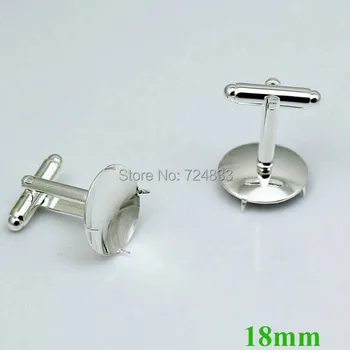 

18mm Silver Plated Brass Round Prong Pins Bezel tray Blank Bases Cufflinks Cuff Links settings fits 18mm circle CABs Wholesale