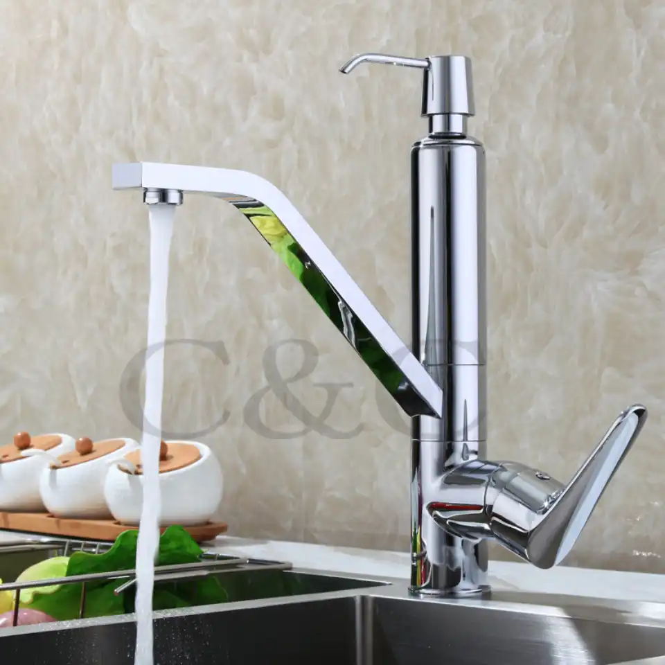 Free Shipping New Design Faucet Chrome Silver Swivel Kitchen Sink Mixer Tap Kitchen Faucet Vanity Faucet With Soap Dispenser Faucets Clearance Faucet Replacefaucet Tap Aliexpress