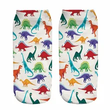 Забавные женские носки с принтом динозавра в стиле Харадзюку, 3D Повседневные хлопковые милые короткие носки унисекс для взрослых и детей