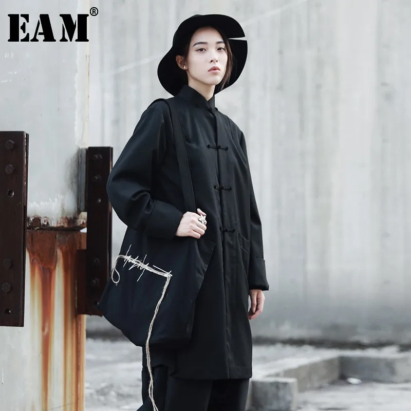 

[EAM] 2019 Autumn Winter Trendy New Chinese Style Improvement Type Loose Big Size Coat Women Tide Solid Color Jacket YA35401