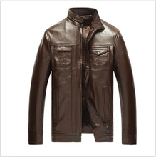 New Men Leather Jacket Fur Stand Collar PU Motorcycle Jaqueta Masculinas Inverno Plus velvet Jacket Men Wadded Casual Parka