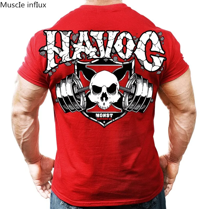 

2019 Summer New mens gyms T shirt Fitness Bodybuilding Fashion Male Short cotton clothing Brand Tee Tops