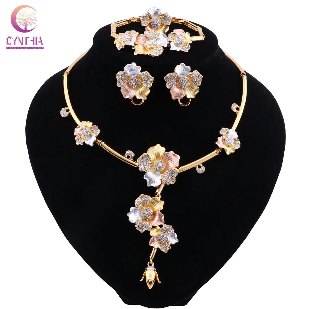 Роскошные Ювелирные наборы CYNTHIA в Дубае, ожерелье с кристаллами, Золотое кольцо, серьги, браслет для женщин, свадебный ювелирный набор, аксессуары, подарки