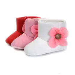 Зимние теплые детские пинетки Hook & Loop флис кожи детская обувь мокасины для девочек цветок Нескользящие зимние сапоги 0-18 месяцев