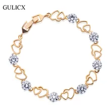 GULICX, модные, двойные, в форме сердца, с кристаллами, ручная цепочка, браслеты для женщин, серебро/золото, браслеты, вечерние, бижутерия, L164