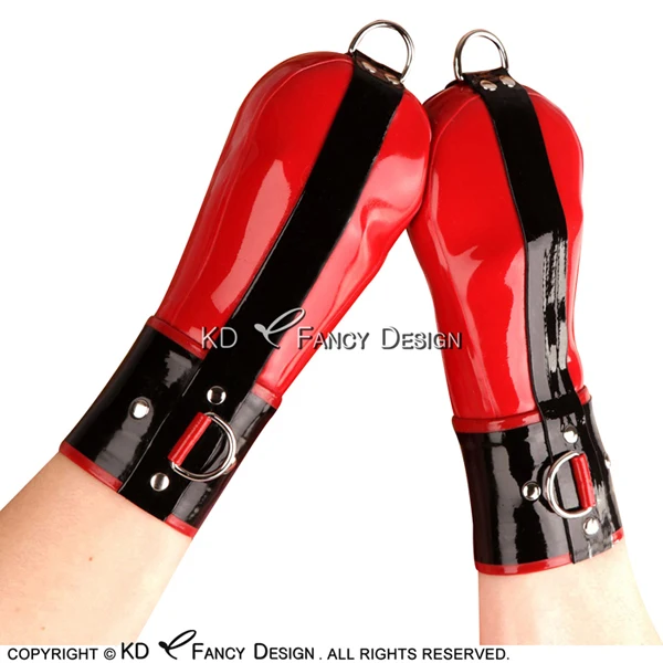 Черные с красным сексуальные короткие латексные перчатки с d-образным кольцом на молнии и резиновые варежки резиновые перчатки ST-0038 - Цвет: black with red