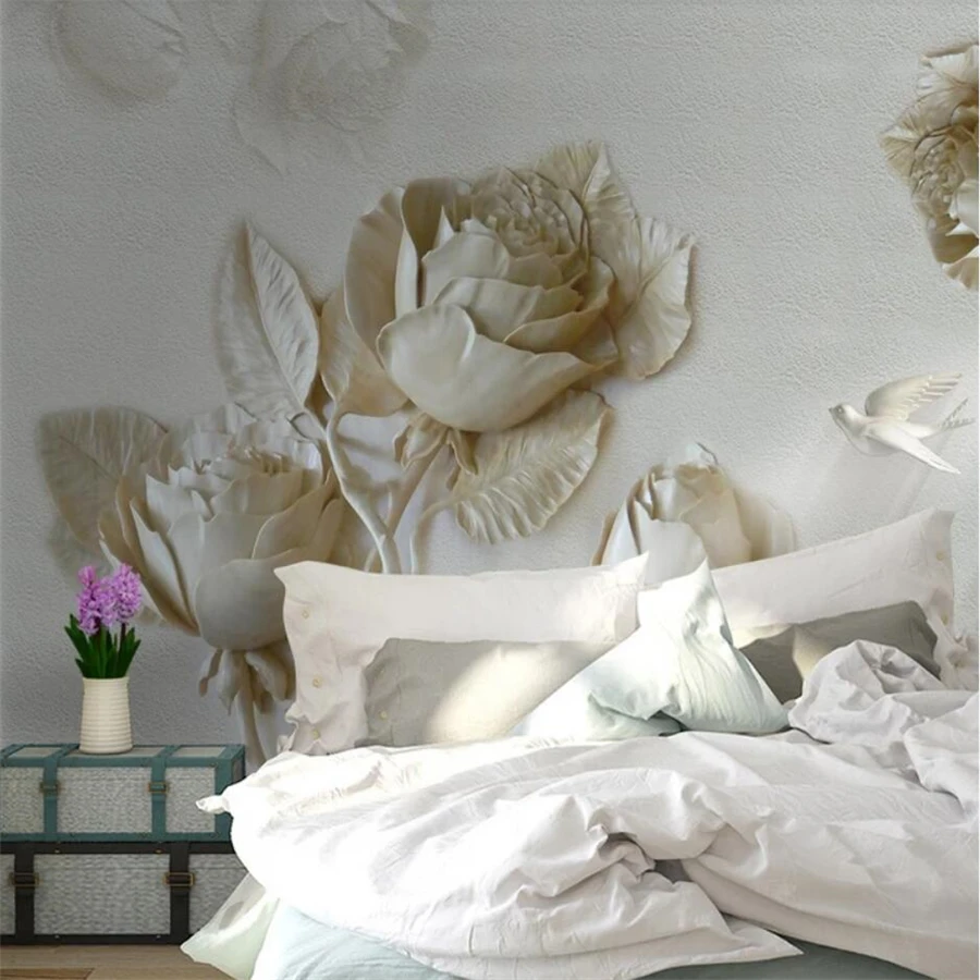 3D Wallpaper, 3D Embossed Effect, 3D Rose Wall Mural, Gray Relief Wallpaper,  Wall Mural, Self Adhesive Wallpaper, Removable Relief Mural 