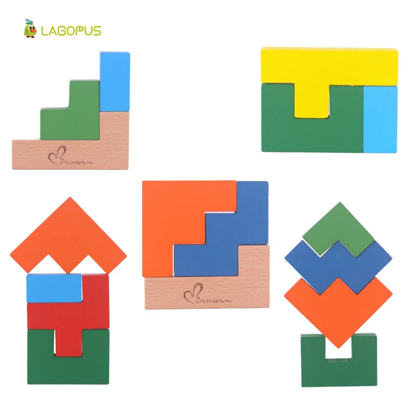 

Hot Sale Colorful Wooden Toy Tetris Game Style Jigsaw Teaser Puzzle Toys Building Educational Toy Puzzles Gift for Kids Children