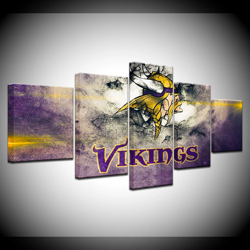5 Panel Minnesota Vikings Sport Canvas Wall Art Oil Hd Painting Home