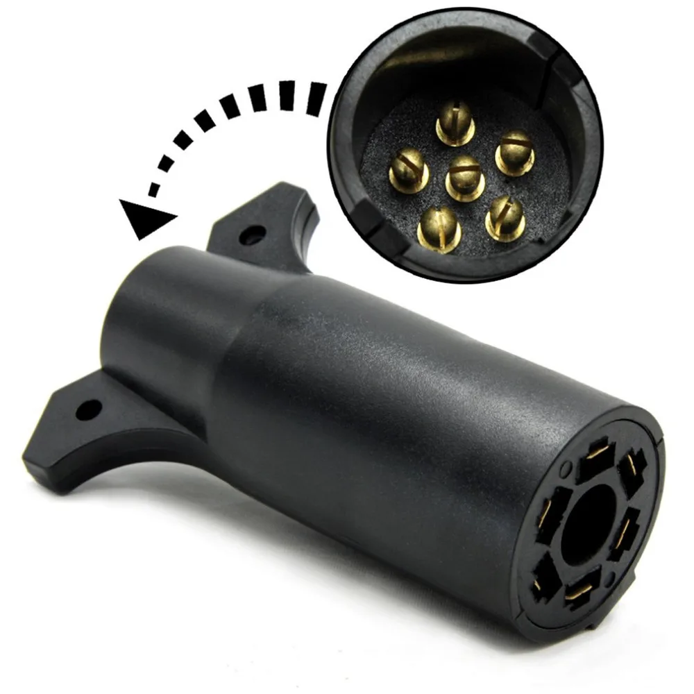 

12V 7 Way Flat Pin to 6 Way Round Pin Trailer Wiring Adapter Plug Waterproof Tail Lights Brake Lights Round Shape Connector
