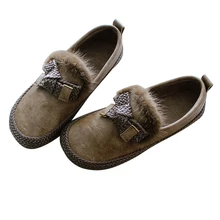 Sen Department/Весенняя женская обувь на низком каблуке с закрытым носком Повседневная обувь на плоской подошве с круглым носком и бантом