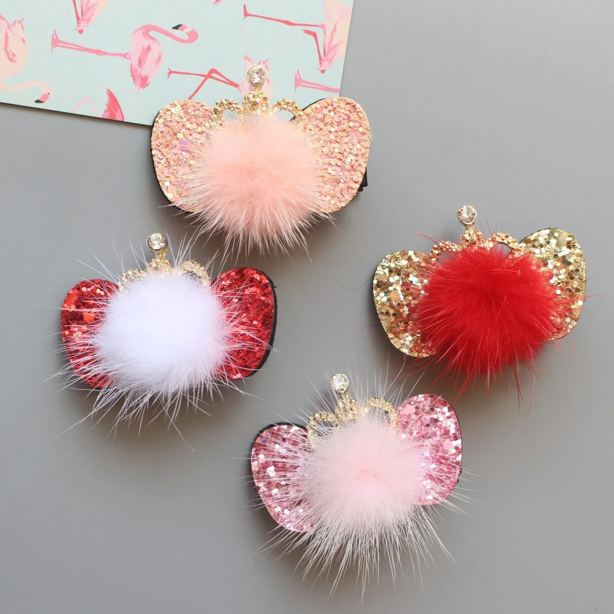 

Pet Crown hair accessories Lovely baby mink fur hair clips Sequins bow head Dog accessories 20pcs