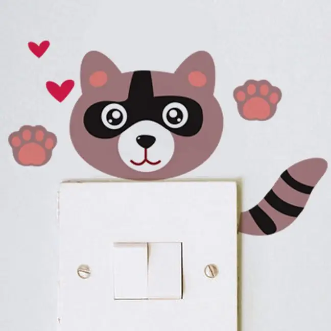 

5x10cm Switch Stickers With Cute Raccoon Pattern Home Decorative Decorative Decals For Kid's Room PVC Wall Stickers