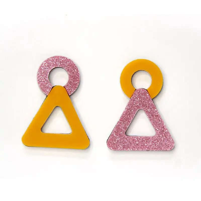 

Trendy Fashion Jewelry Acrylic Geometric Round Triangle Asymmetric Earrings For Women