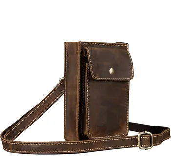 

Luufan Men Crazy Horse Leather Waist pack genuine leather phone pouch belt bag vintage small Shoulder bags Leather Fanny Pack