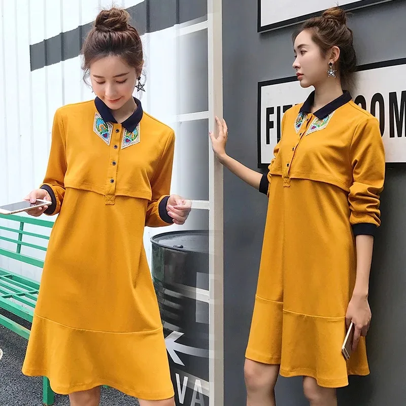 

Moms Party Embroidery maternity nursing dresses pregnancy clothes for Pregnant Women nursing dress Breastfeeding Dresses 3 Color