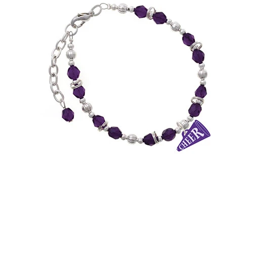 Acrylic 3/4 Purple Cheer Megaphone Purple Beaded Bracelet