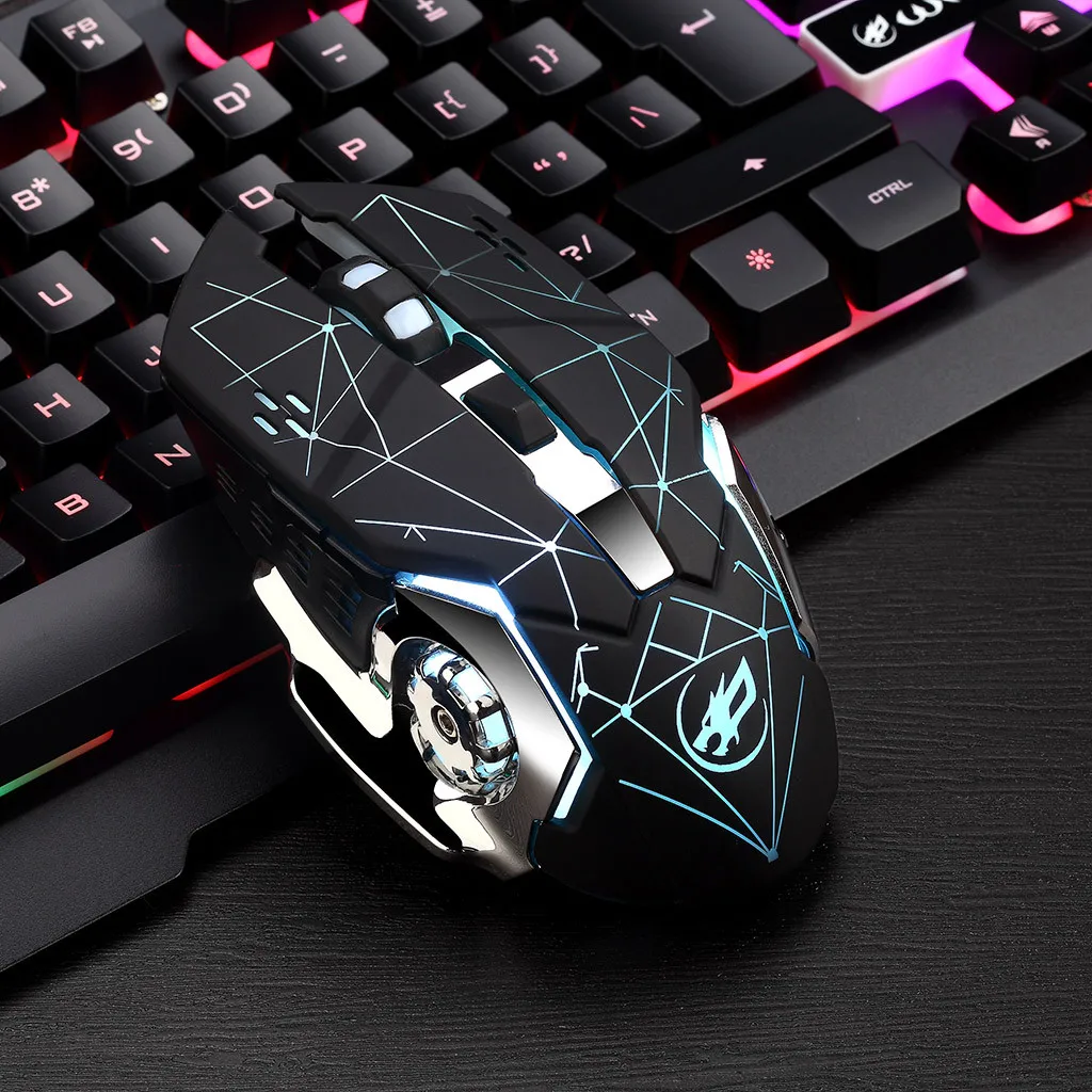 

Warwolf Q8 Charging Wireless Mouse with 6 Buttons Optical Ergonomic USB Receiver Backlight Gaming Mouse For Laptop PC