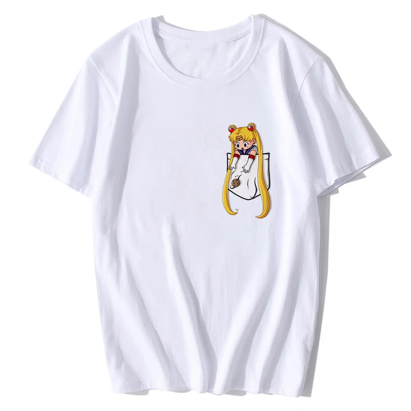 Sailor Moon Eye Футболка женская футболка Harajuku японская аниме Сейлор Мун одежда футболка Женская милая Kawaii летняя футболка - Цвет: Черный
