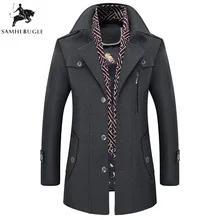 Мужские шерстяные зимние пальто, куртки, пальто с отложным воротником, теплые куртки, шерстяные мужские пальто и смеси с шарфом, дышащая верхняя одежда