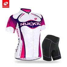 NUCKILY, летний женский комплект из Джерси для велоспорта, одежда с коротким рукавом и поролоновой подкладкой, велосипедные шорты, костюм GG004NS359