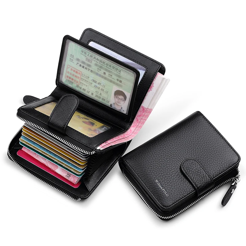 Koop 2019 Nieuwe Mannen Mode Echt Lederen Portemonnee Zakelijke Creditcard Houder Portemonnee Multifunctionele Zip WilliamPOLO Purse Foto Case