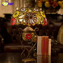 Стеклянная художественная настольная лампа FUMAT, роскошная Витражная лампа Tiffany с подсолнухом для гостиной, прикроватная стойка, декор для отеля, светильник, светильники