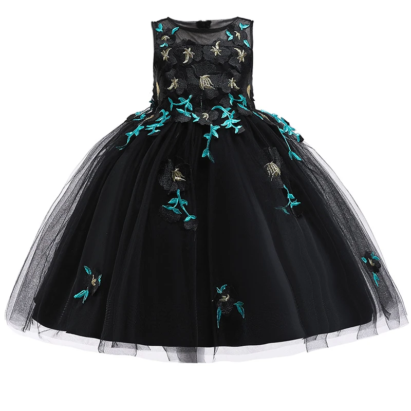 

2019 Summer Flower Sleeveless Black Dress Elegant Girl Kids Dresses For Girls Clothes Children Princess Dress Party Lace Dress