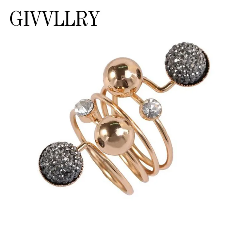 

GIVVLLRY Black Resin Ball Spring Ring Elegant Punk Gold Color Round Knuckle Fashion Jewelry Vintage Adjustable Ring for Women