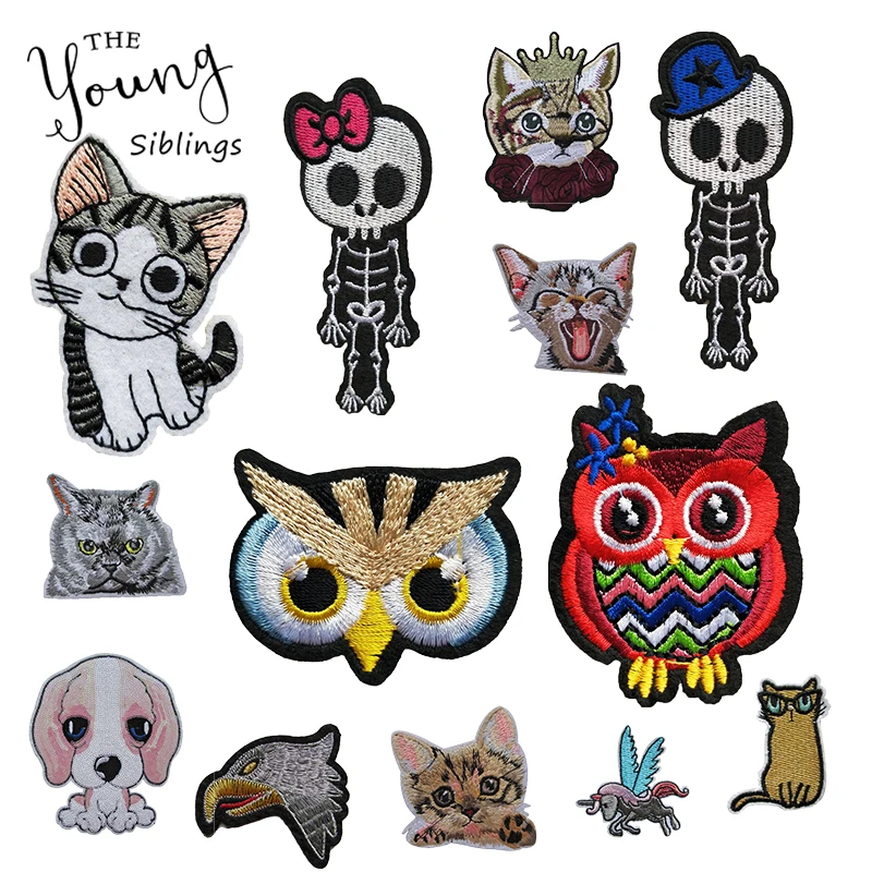 

Patches for Backpack Colorful Animals Patches Iron On Embroidery Patches For Cloth Patch Cat Badge Garment Appliques Accessory