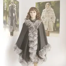Кашемировая накидка с серебряным бренд Fox Fur Trim, длина 90 см, серебряная шаль из лисьего меха